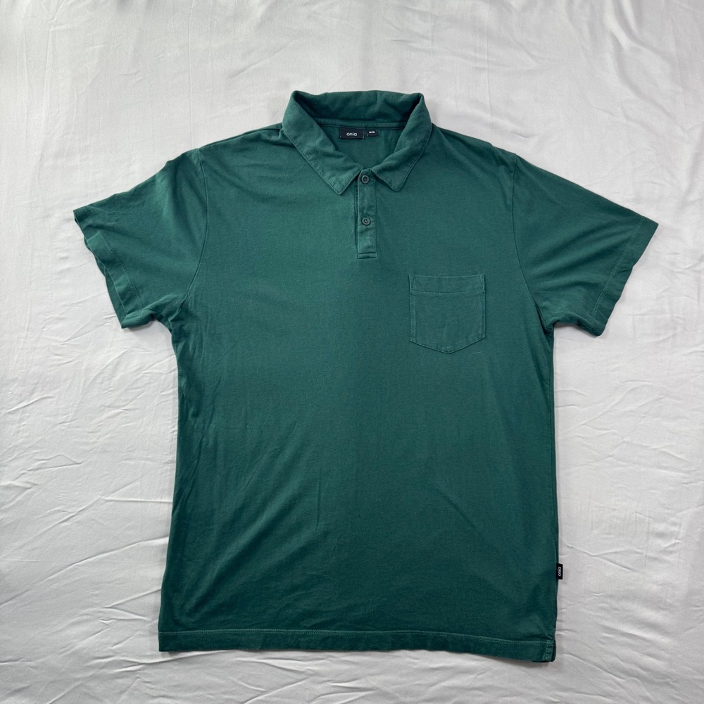 Onia Mens Short Sleeve Polo Shirt ‎ Green Cotton Modal Pocket Sz M Golf Preppy